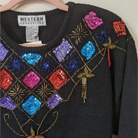 Vintage 80s Beaded Sequined Western Sweater - Picture 8 of 11